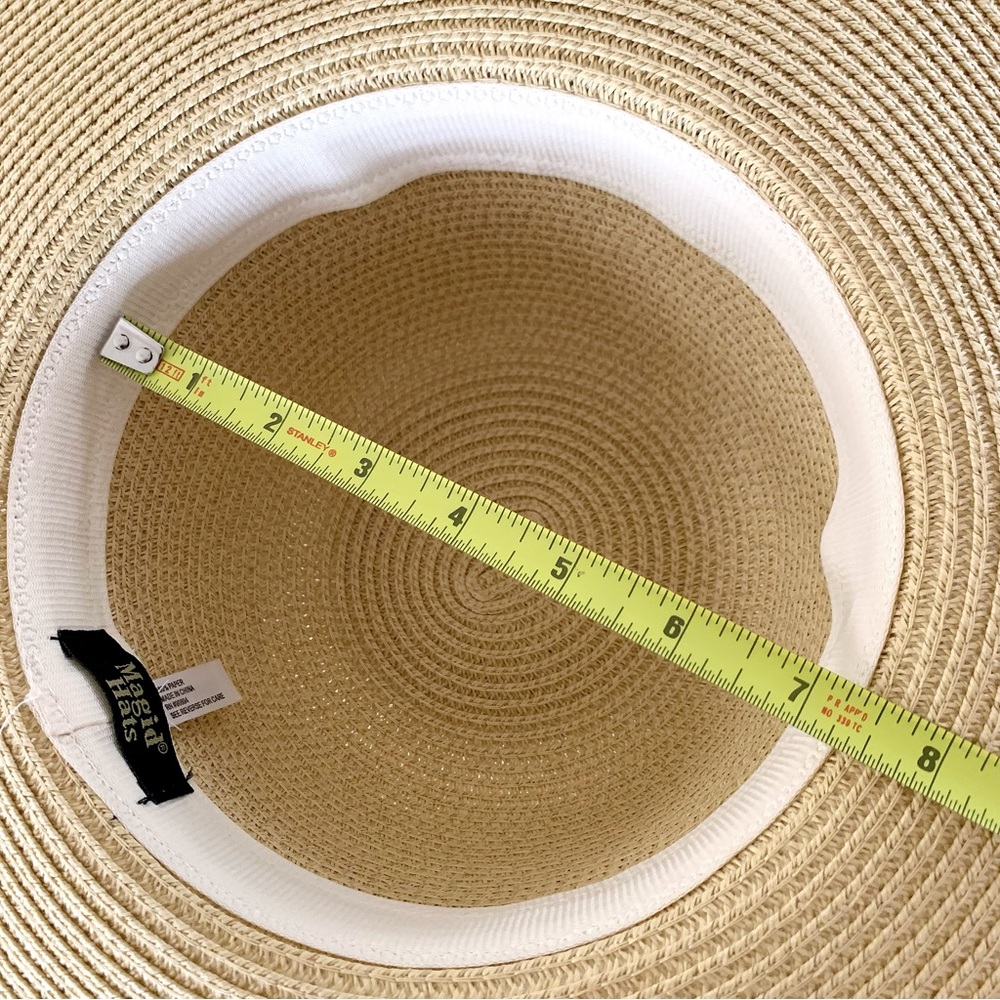 👒 MAGID Floppy Handmade Faux Flower Wide Brim Woven Paper Straw Hat - Picture 8 of 9